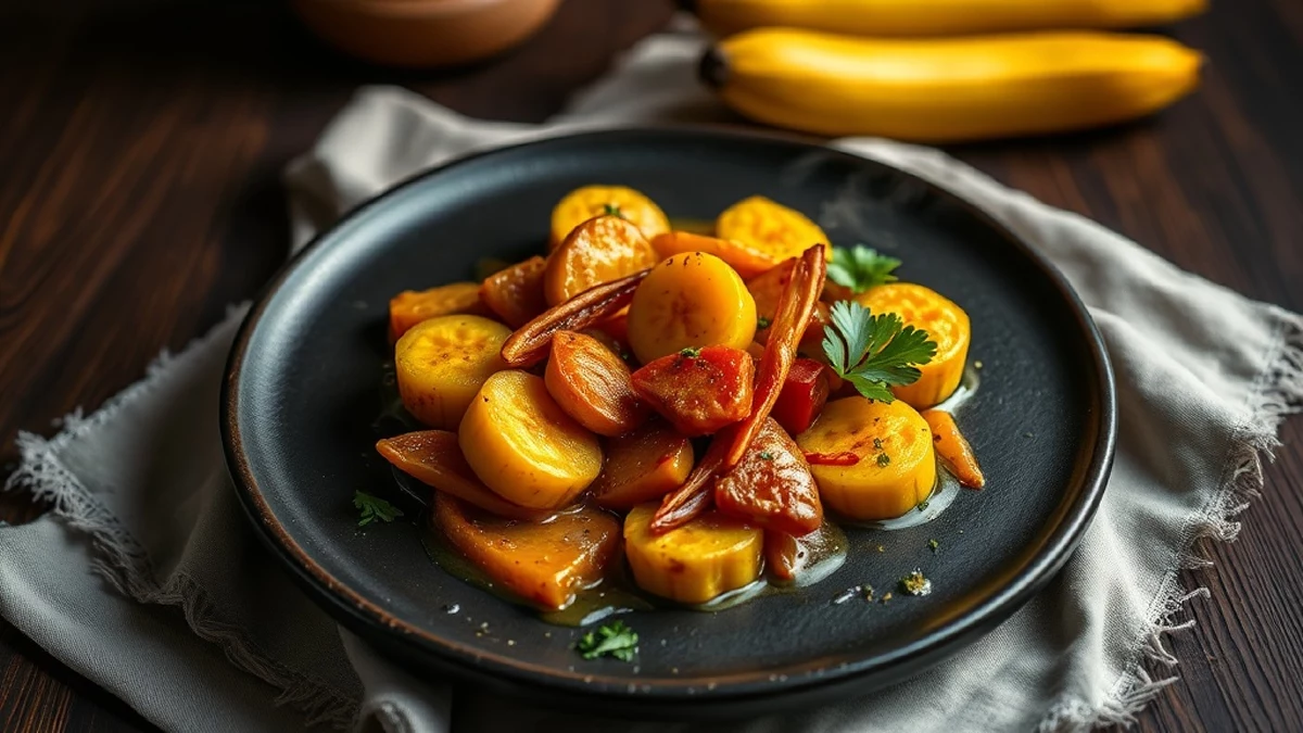Aloko de banane plantain : cuisson dans l&rsquo;huile et sauce graine en accompagnement
