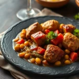 Colombo de poulet antillais avec légumes : haricots verts, aubergine et courgette