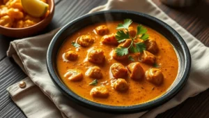 Korma indien : sauce onctueuse aux noix de cajou et épices douces, sans piment fort