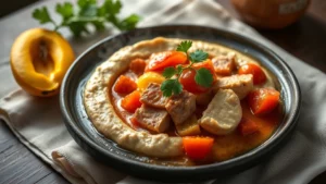 Mafé au poulet : pâte d'arachide, tomate et épices, dosage pour que ce soit équilibré
