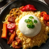 Nasi lemak malaisien : riz au lait de coco, sambal et anchois frits