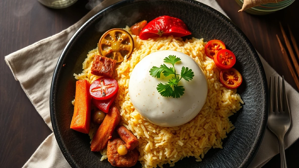 Nasi lemak malaisien : riz au lait de coco, sambal et anchois frits