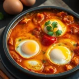 Shakshuka tunisienne : œufs pochés dans la sauce tomate épicée, version sans harissa aussi