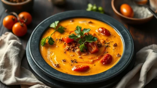 Gaspacho andalou maison : tomates mûres, concombre, poivron et vinaigrette froide