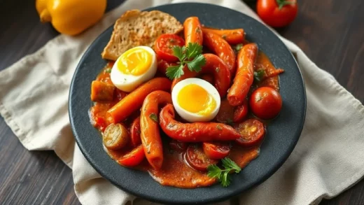 Piperade basquaise maison : poivrons, tomates, œufs brouillés dedans et jambon de Bayonne