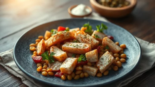 Salade de lentilles au saumon fumé : vinaigrette moutarde, câpres et aneth frais