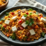 Salade de quinoa aux légumes rôtis : féta, pignons et vinaigrette balsamique