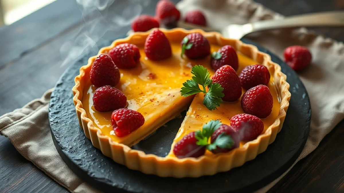 Tarte aux framboises et crème légère : fond de tarte cuit à blanc et crème pâtissière froide