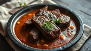 Daube de sanglier au vin rouge — plat fini vu de dessus