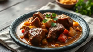 Mafé sénégalais au bœuf — plat fini vu de dessus