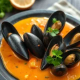 Moules à la sauce roquefort : fond de cuisson rapide, fromage ajouté hors du feu et pain grillé