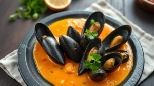 Moules à la sauce roquefort — plat fini vu de dessus