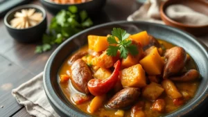 Rougail saucisse créole — plat fini vu de dessus