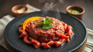 Tartare de bœuf maison — plat fini vu de dessus