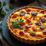 Tarte flambée alsacienne maison : pâte fine, crème fraîche épaisse et oignons très fins
