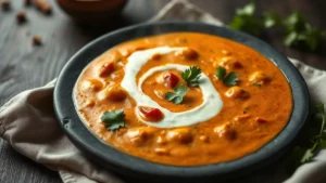 Curry thaï au lait de coco frais — plat fini vu de dessus