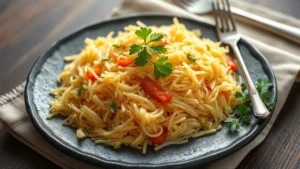 Riz basmati indien parfumé et grainé — plat fini vu de dessus