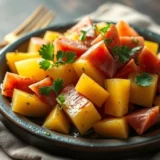 Salade de melon et jambon de Parme : vinaigrette légère, roquette et copeaux de parmesan