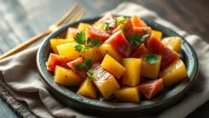 Salade de melon et jambon de Parme — plat fini vu de dessus