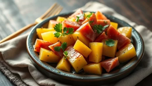 Salade de melon et jambon de Parme : vinaigrette légère, roquette et copeaux de parmesan