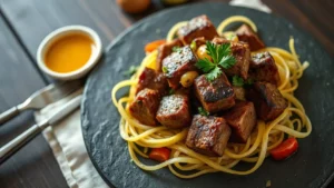 Salade thaïe de bœuf grillé — plat fini vu de dessus