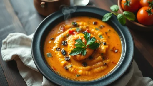 Soupe à la tomate et basilic : tomates fraîches rôties, bouillon léger et huile d&rsquo;olive