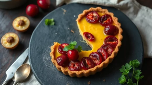 Tarte aux cerises et crème d&rsquo;amandes : cerises dénoyautées, frangipane et pâte sucrée