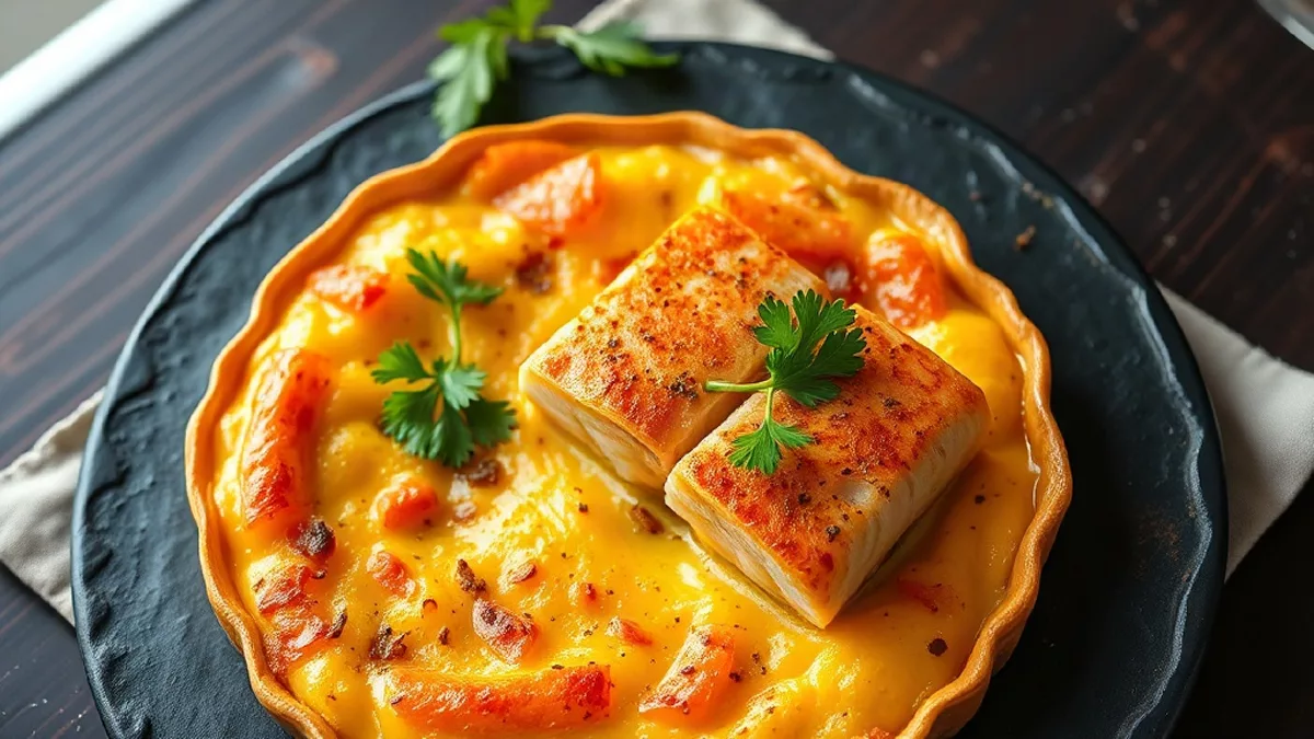 Tarte aux poireaux et saumon : appareil crème-œuf, poireaux fondus et saumon fumé