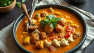 Curry indien aux épices torréfiées — plat fini vu de dessus