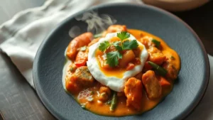 Curry thaï rouge maison avec pâte fraîche — plat fini vu de dessus