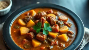 Feijoada (ragoût noir brésilien) — plat fini vu de dessus