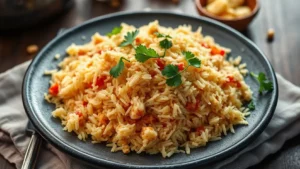 Riz basmati indien parfait — plat fini vu de dessus