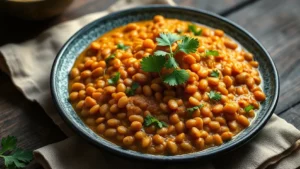Lentilles corail indiennes parfaites — plat fini vu de dessus