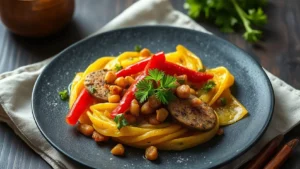 Pâtes fraîches al dente — plat fini vu de dessus