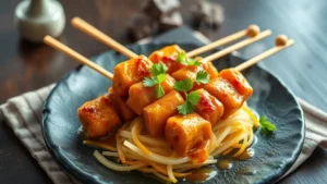 Satay indonésien — plat fini vu de dessus